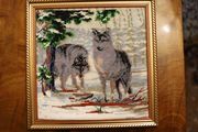 Нехитров В. А., Брянская городская организация ВОС (на картине изображены волк с волчицей в весеннем лесу вышитые на ткани)